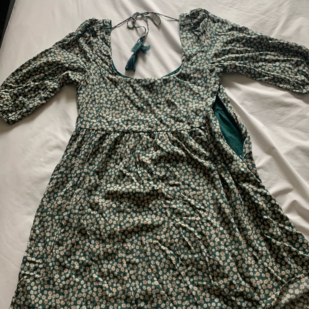American Eagle Dress lined green with tiny flowers